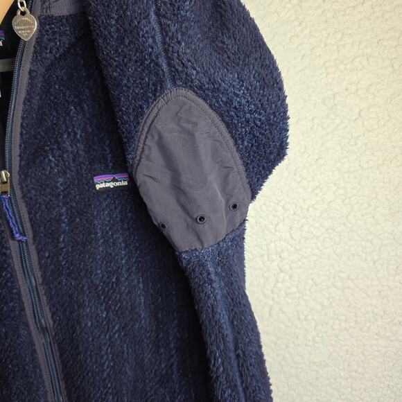 Patagonia M's Large Blue Navy Hooded Fleece Jacket W Zip Closures Pockets W Zip - Picture 6 of 16
